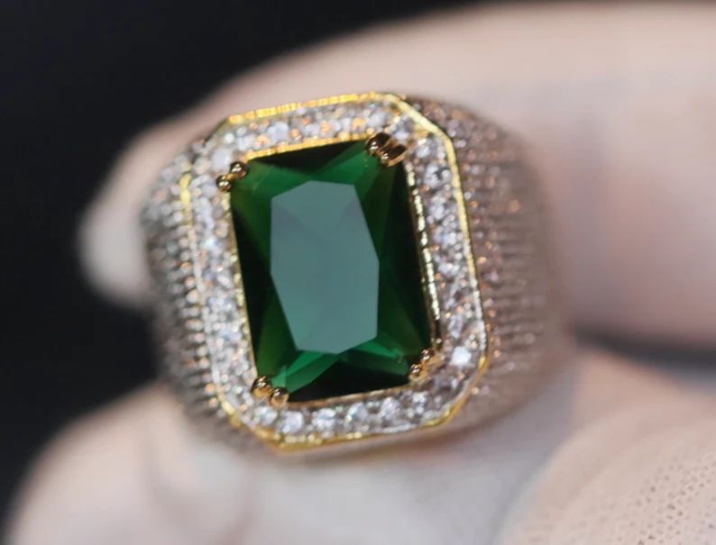 Hip-Hop Style Zirconia Inlaid Dominant Square Luxury Men's Ring Blue Plated Color-Shifting Electroplated_voghion.com