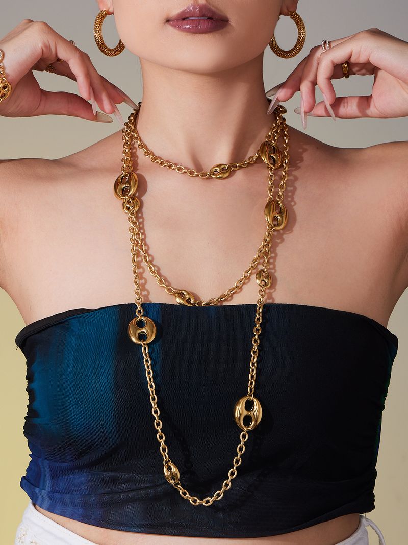 Vierkante suiker in niche ontwerp prachtige lange trui ketting roestvrij staal varkensneusvormige ketting_voghion.com