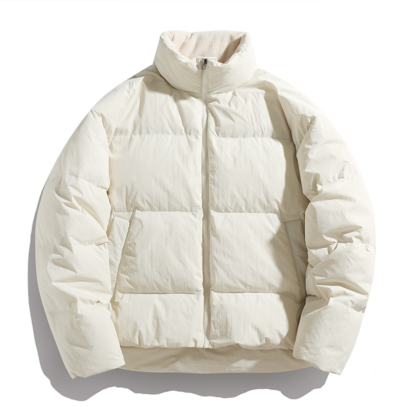 Trend hübsche Daunenjacke Männer kurze Polarfleece Stehkragen lose dicke warme weiße Entendaunen Brotmantel_voghion.com