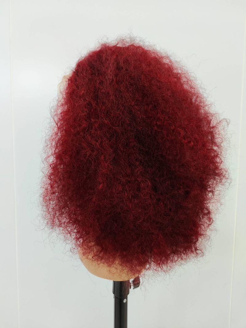 Afro Kinky Curly 13x4 Lace Closure Perücke Echthaar 99J weinfarben 20in Perücke Lockige Echthaarperücken_voghion.com
