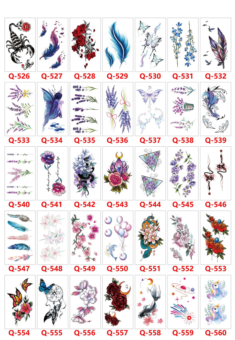 Q 121-160 Μικρό σετ αυτοκόλλητων τατουάζ με φρέσκο, αδιάβροχο σχέδιο, οποιοσδήποτε συνδυασμός_voghion.com
