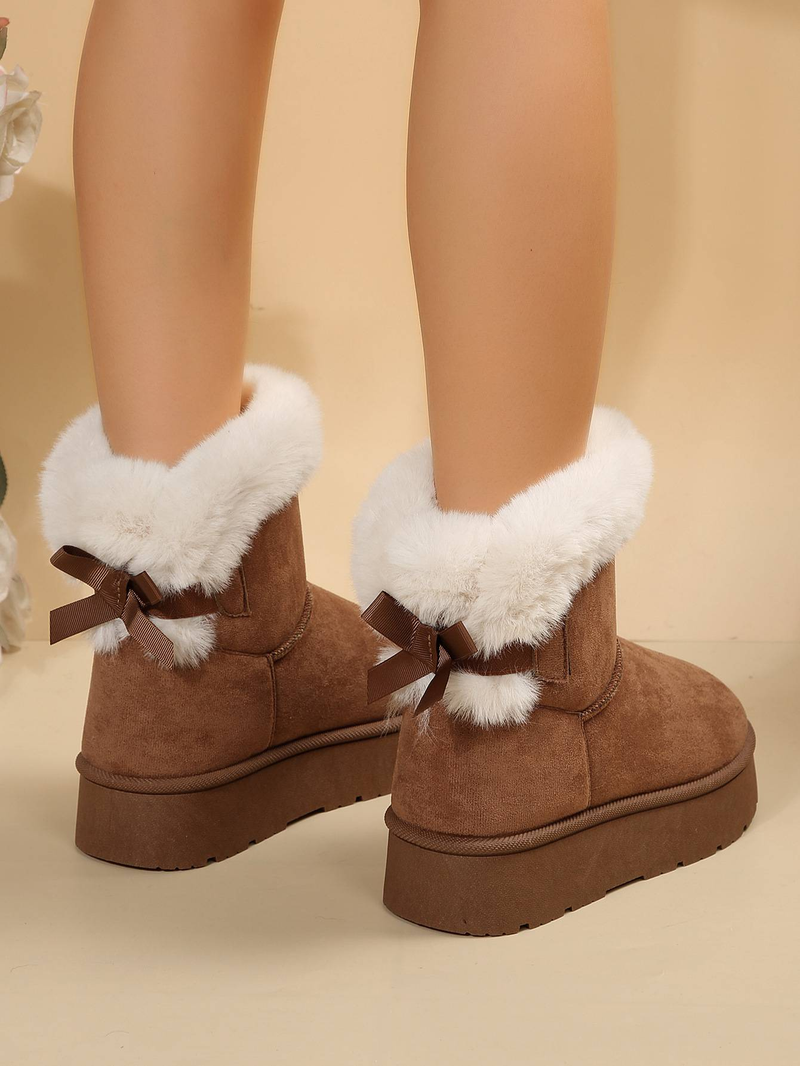 Agregue vellón y botas de nieve gruesas a los zapatos de algodón con lazo peludo de suela gruesa sin cordones del invierno 2024_voghion.com