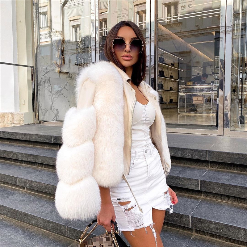 Dámské oblečení imitace kožichu z lišky pro ženy motocyklový styl krátký styl internetová celebrita stejný styl zeštíhlující kožešina_voghion.com