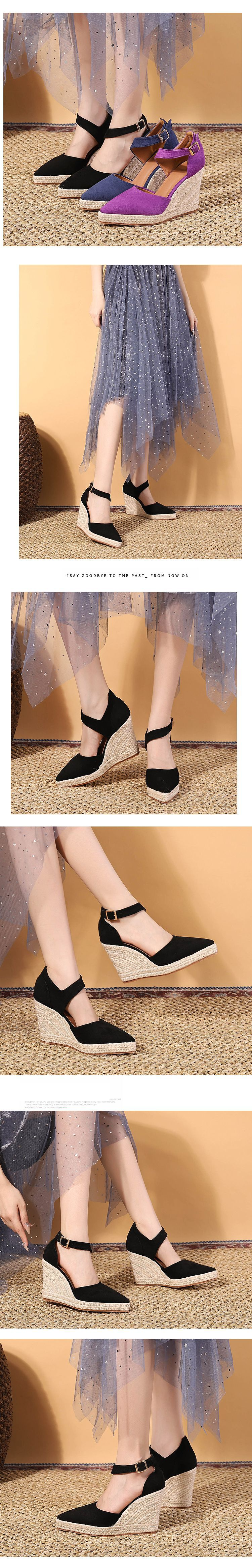 Women's Shoes Spring Pointed Wedge Heel Single Shoes Thick Bottom High Heel Hollow Women's Shoes Straw Braided Rope Bottom Women's Shoes_voghion.com