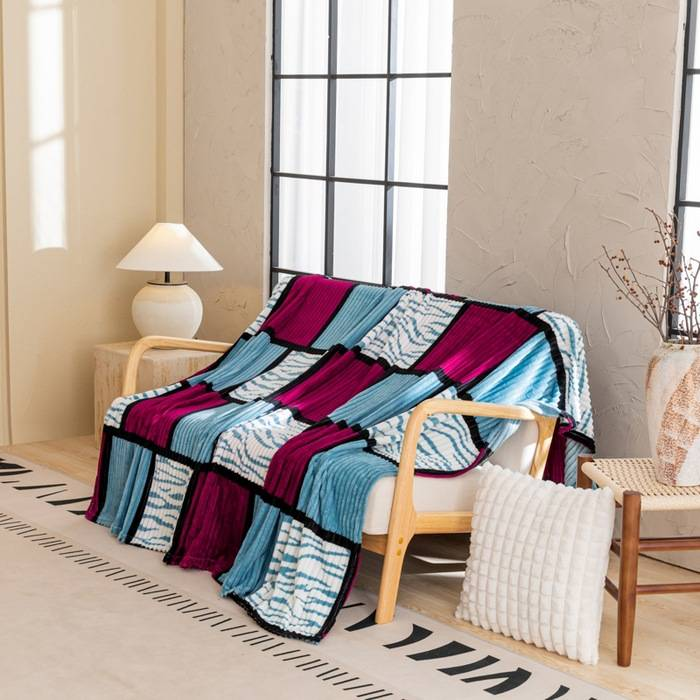 Striped Flannel Blanket Super Soft Thick Plush Throw For Bed Couch Office Lightweight Warm Baby Fleece With Checkered Print_voghion.com