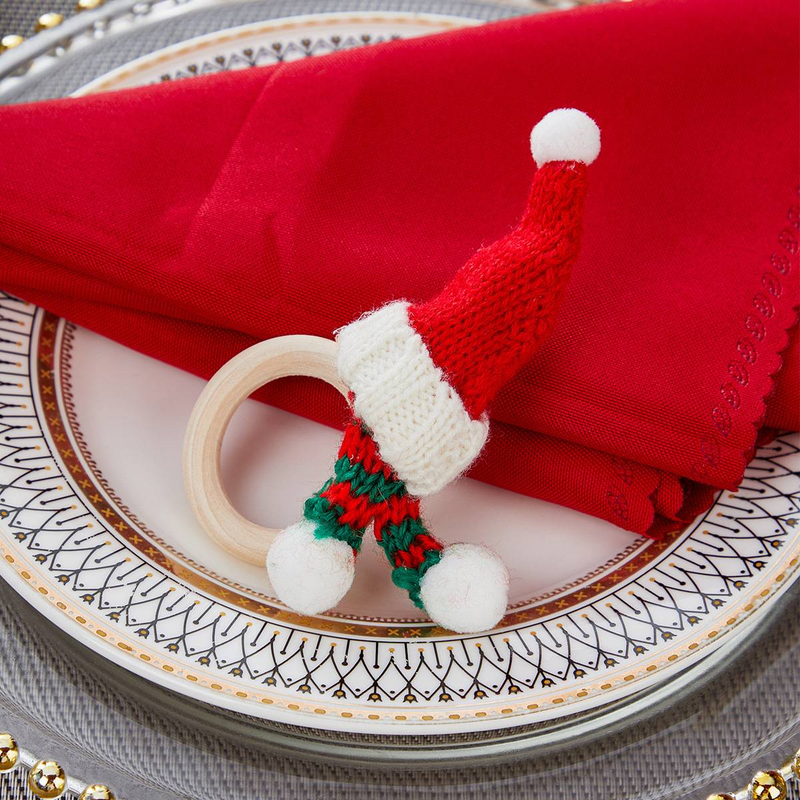 Christmas Mini Scarf, Napkin Buckle, Red Hat, Napkin Ring, Wine Bottle Decoration Ring, Christmas Ornaments_voghion.com