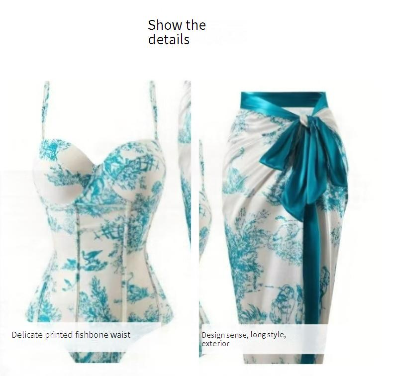 Women's One-Piece Swimsuit Modest Retro Floral Print With Built-In Bra Soft Cup Swimwear Chiffon Long Dress For Swimming & Beach_voghion.com