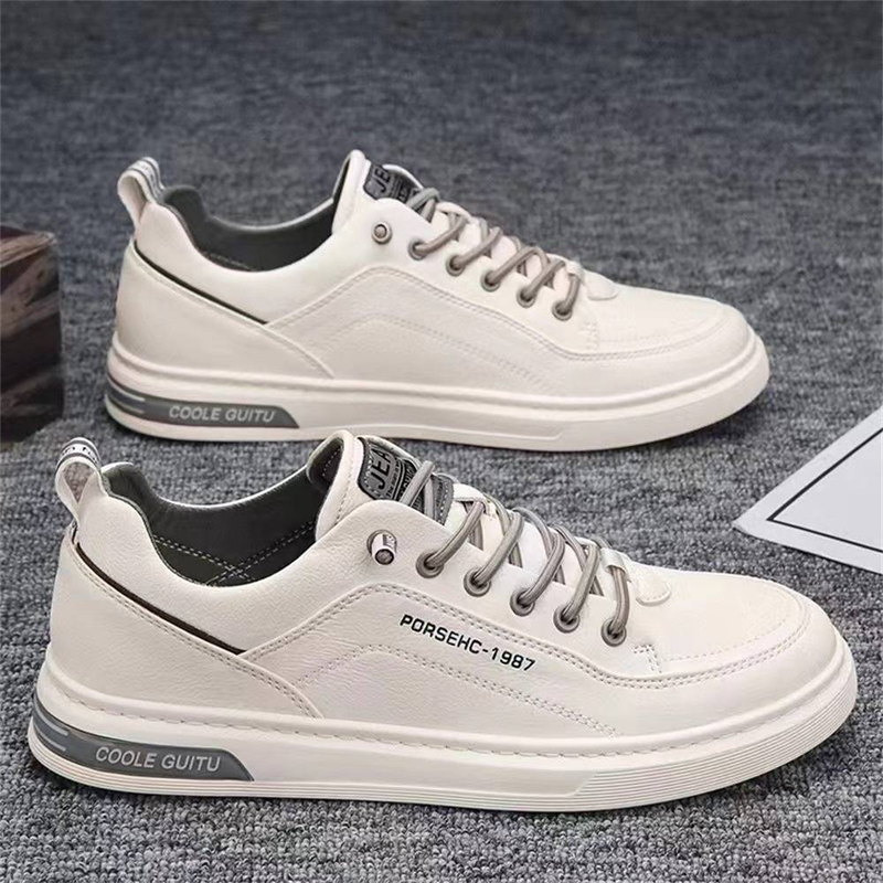 2025 Fashion Sneakers Small White Shoes Youth Men's Artificial PU Low Top Lace-Up Breathable Wear-Resistant Running Shoes_voghion.com