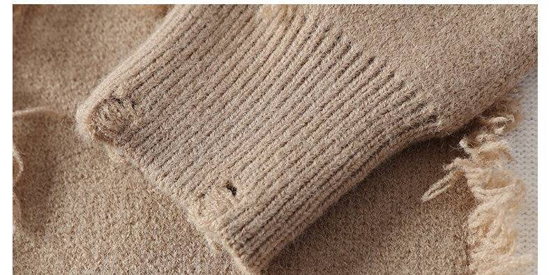 Men's Casual Knit Sweater Long Sleeve Round Neck Ripped Design Autumn Winter Warm Pullover_voghion.com