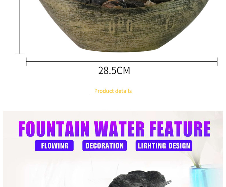 Lampada da scrivania Zen Fountain - Decorazione a cascata a LED alimentata tramite USB con ciclo di flusso, luce Feng Shui per la ricchezza e il relax per casa/ufficio_voghion.com