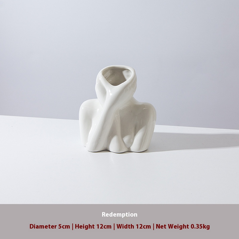 Modern Abstract Face Vase – Handcrafted Ceramic Sculpture With Glazed Finish, Minimalist Home Decor For Living Room, Office & Gift Giving_voghion.com