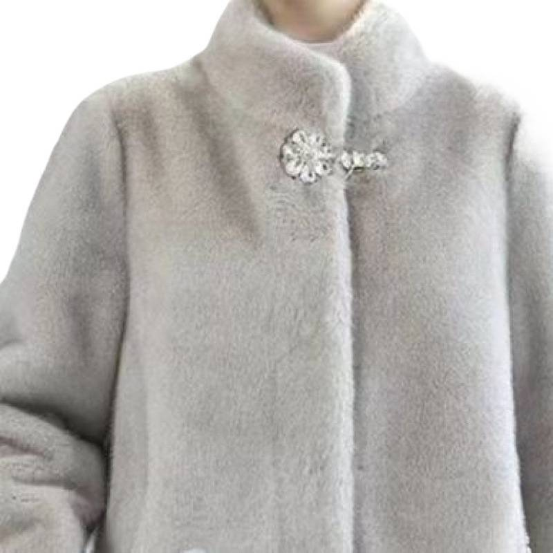 Women's Faux Fur Coat Short Length Plush Velvet Jacket Elegant Stand Collar Winter Outerwear For Petite Ladies (White, Black, Gray, Camel)_voghion.com
