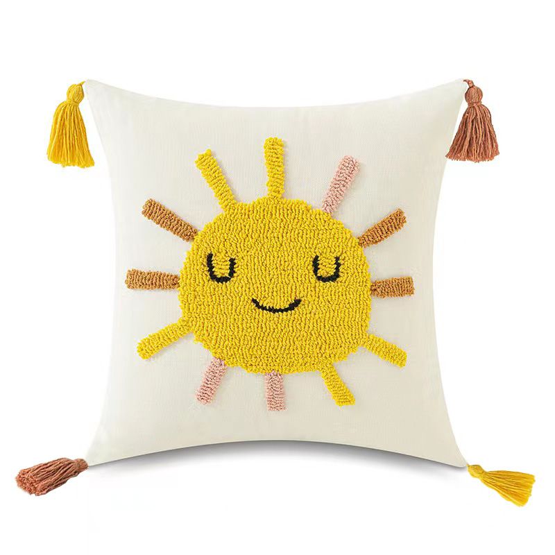 Fodera per cuscino trapuntata con disegni di sole, luna, arcobaleno e gocce di pioggia: arredamento morbido ed elegante per divano, letto, auto_voghion.com