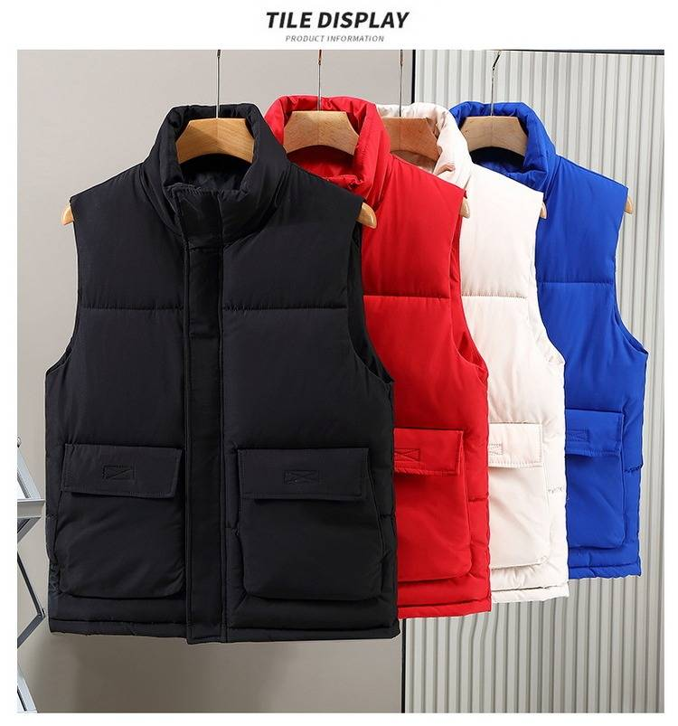 Leichte Steppweste für Herren mit Stehkragen, warme, wattierte, ärmellose Winterjacke für die Freizeit (Schwarz/Rot/Beige/Blau, Größen M-5XL)_voghion.com