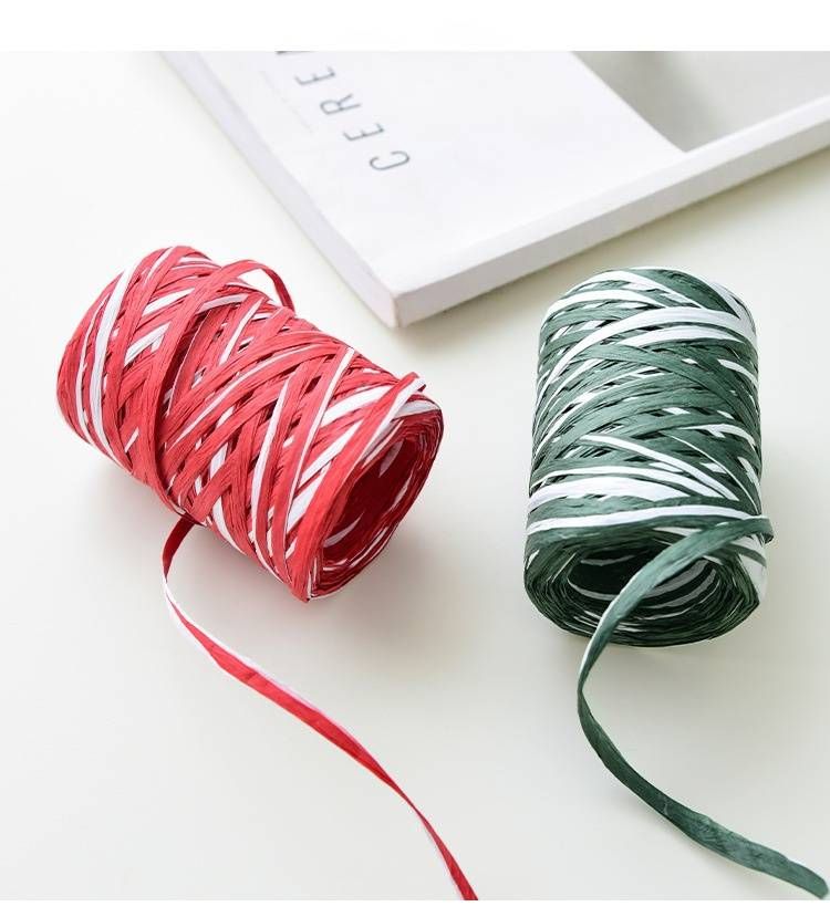 Umweltfreundliche Bastschleife – 100-m-Rolle zum Verpacken von Weihnachtsgeschenken, für Baumschmuck und Bastelarbeiten (Rot/Weiß/Grün/Rot-Weiß/Grün-Weiß)_voghion.com