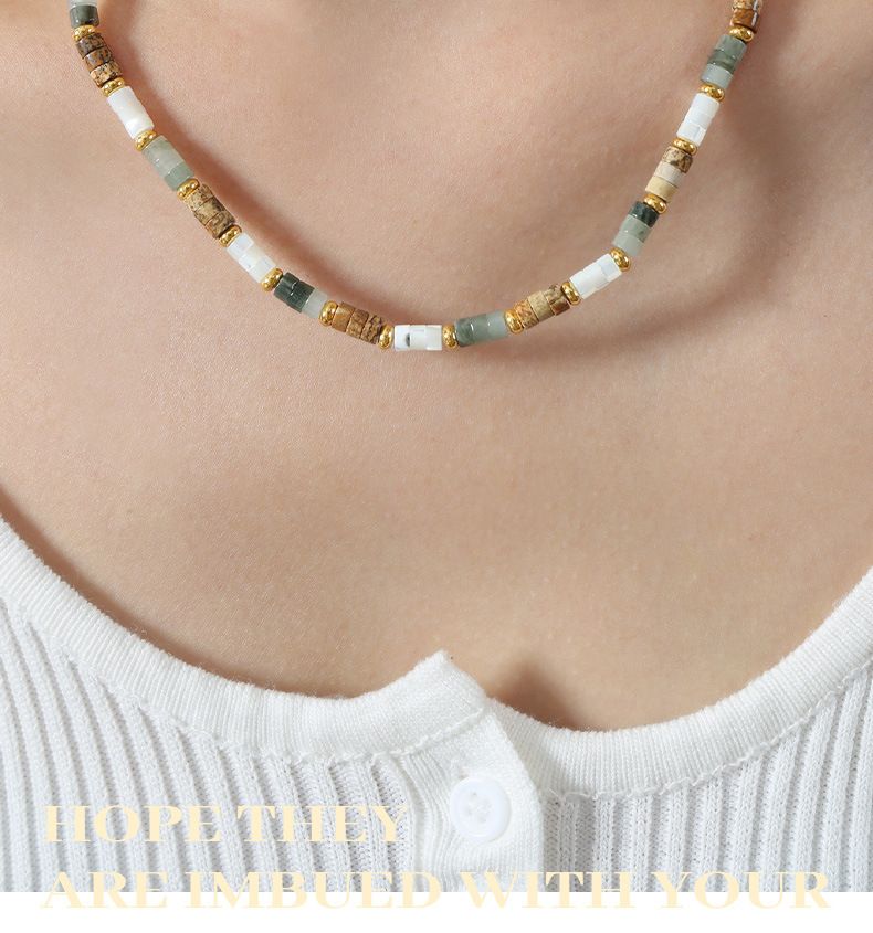 Gioielli alla moda e semplici in stile bohémien, design con perline fatte a mano in pietra naturale multicolore, acciaio al titanio_voghion.com