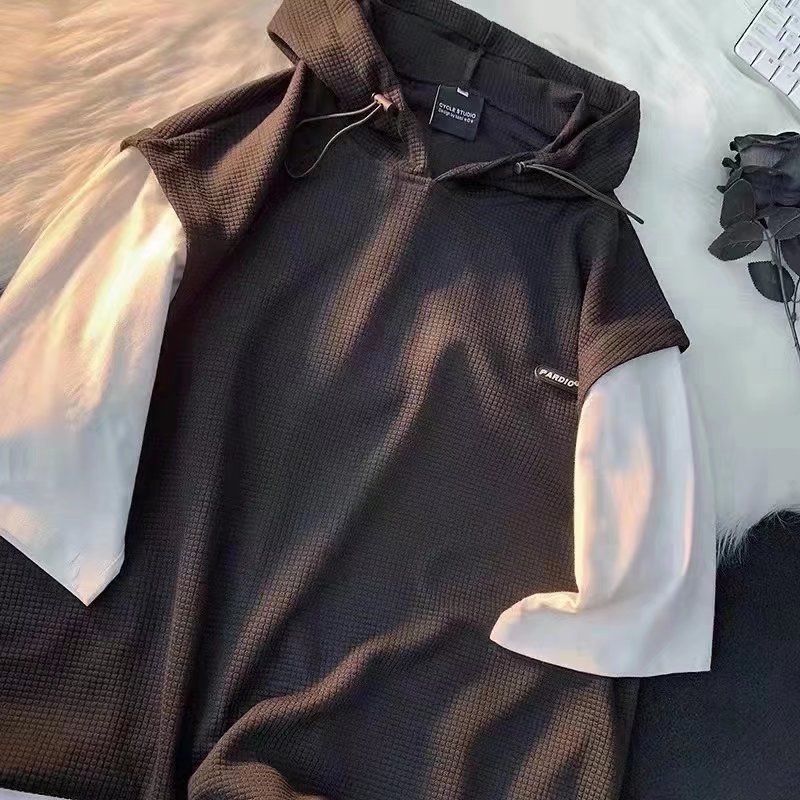 Roupas masculinas Internet celebridade ternos moderno versátil estilo coreano bonito estilo Hong Kong solto fino esportes manga curta shorts terno de duas peças_voghion.com