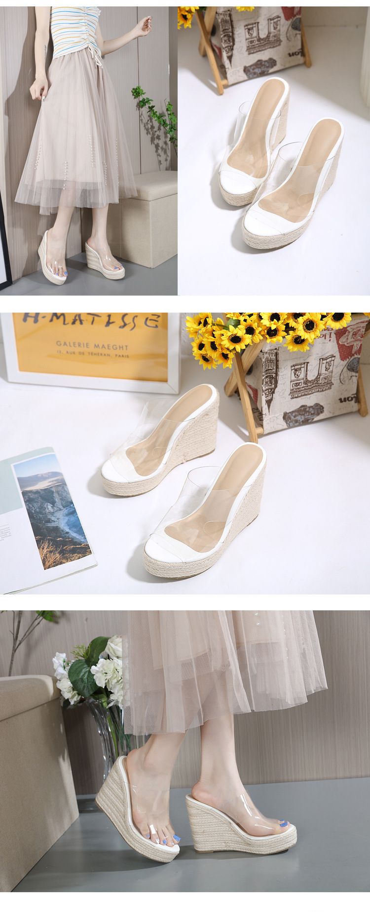 Damenschuhe Sommer Neue Sandalen Keilabsatz Wasserdichte Plateau Sandalen mit dicker Sohle High Heel Seil Römersandalen Große Größe_voghion.com