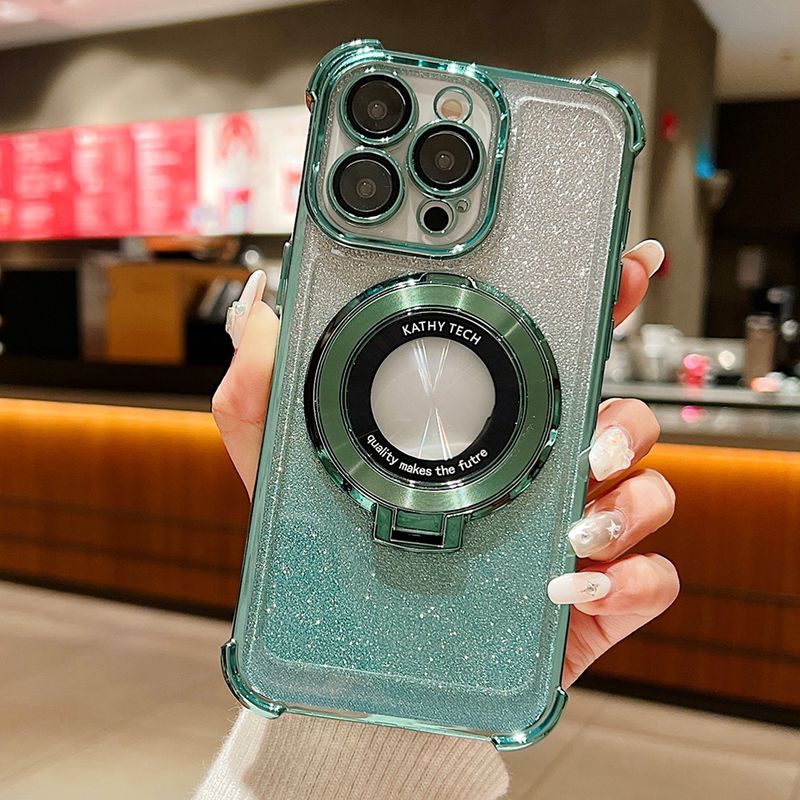 Custodia magnetica Magsafe con glitter sfumato per iPhone 15 14 13 12 11 Pro Max Plus con placcatura per ricarica wireless e supporto per telefono_voghion.com