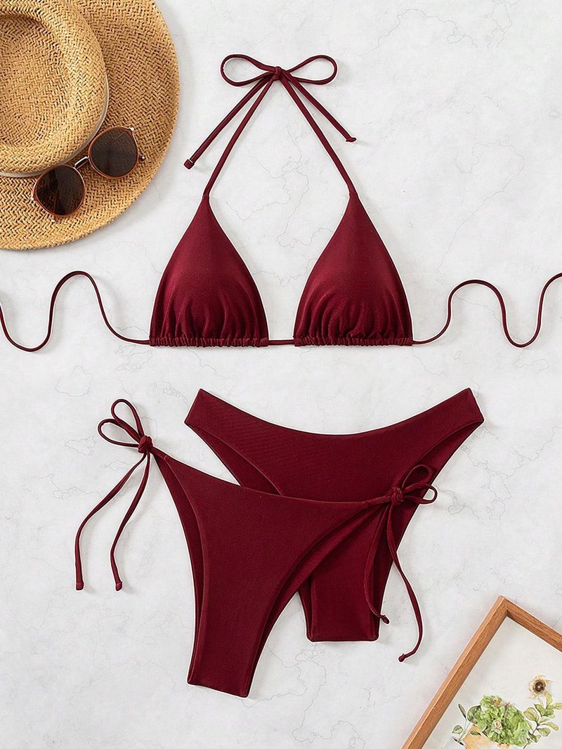 Damenbekleidung Trendy Printed Neckholder-Hosenträger Sexy Bikini Split System Strap Hot Spring_voghion.com
