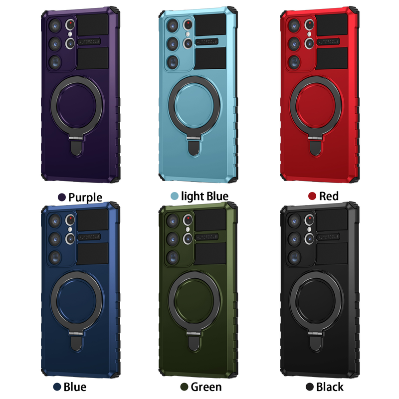 MagSafe Case For Samsung Galaxy S23 S22 S21 S20 Ultra Plus Note 20 FE Camera Slide Protector Ring 360 Rotate Kickstand_voghion.com
