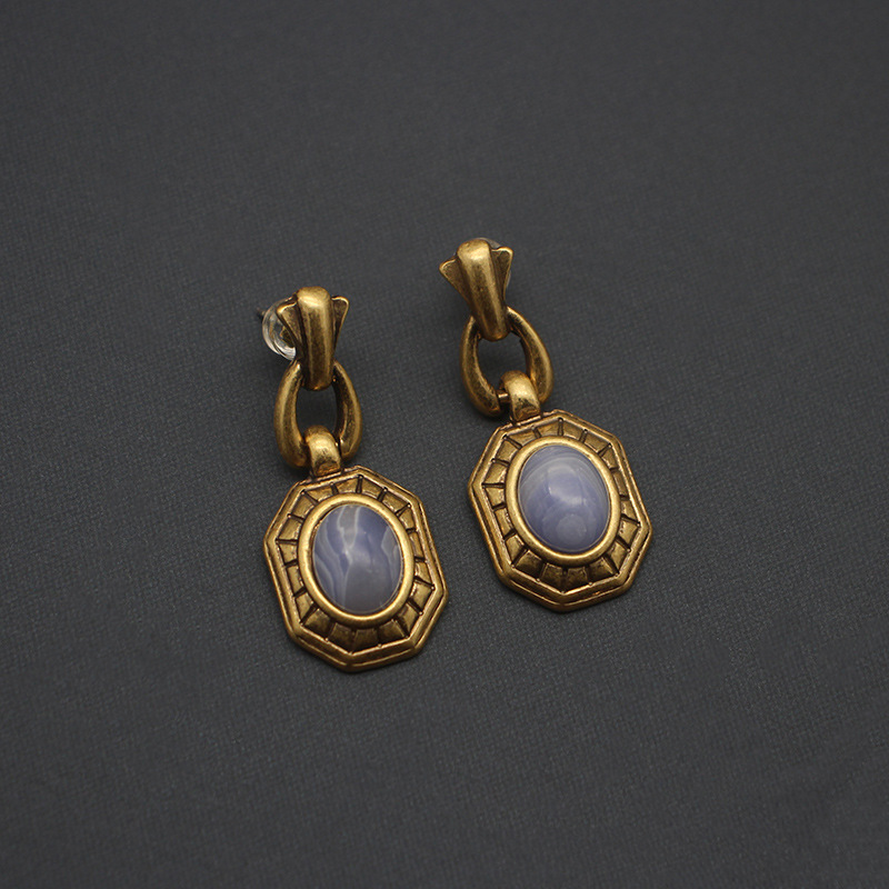Boucles d'oreilles femme bijoux anciens réplique palais italien niche boucles d'oreilles pierre verte bijoux plaqués or ancien_voghion.com
