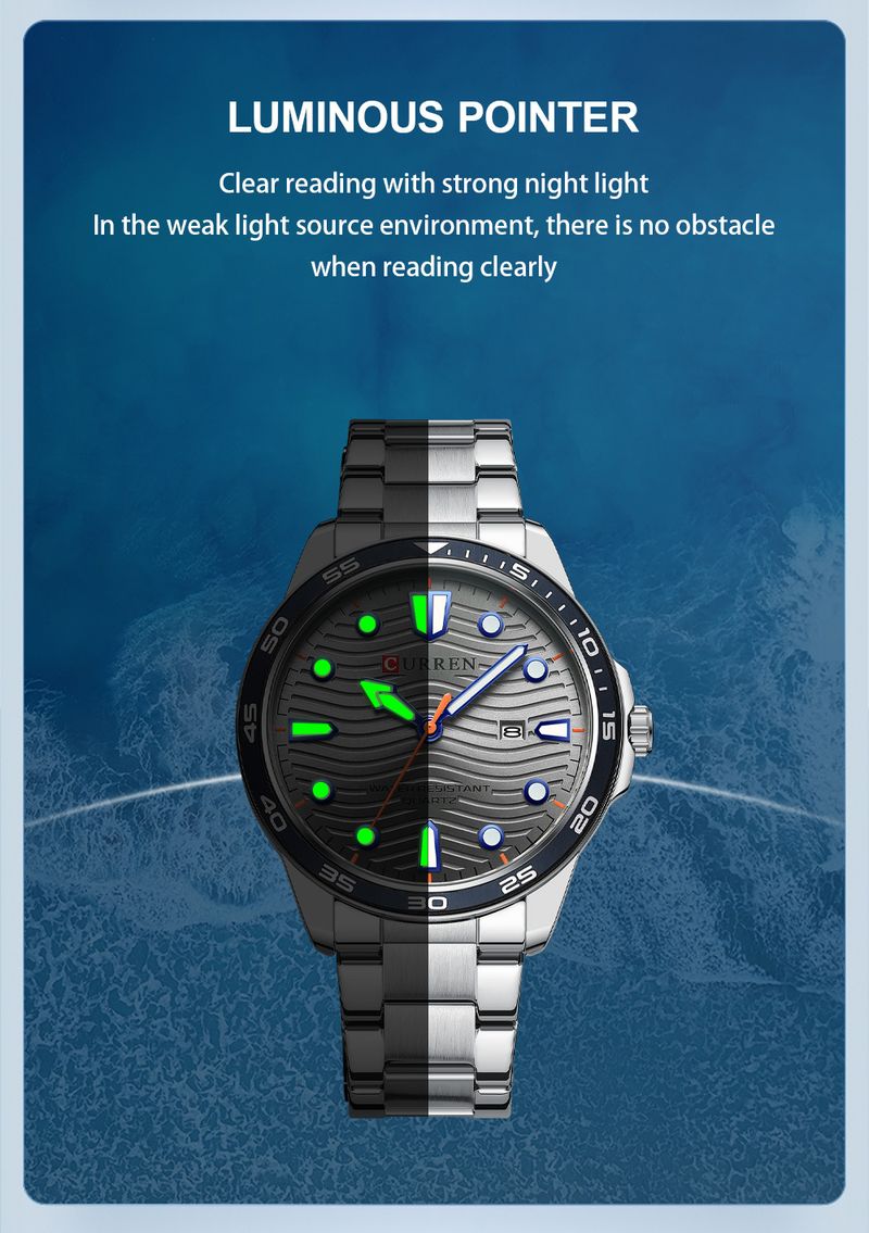 Lässige, wasserdichte Quarzuhr für Herren mit Datumsfunktion, rundem, großem Zifferblatt, Edelstahlarmband, Mineralglas, modische Armbanduhr für den Alltag_voghion.com