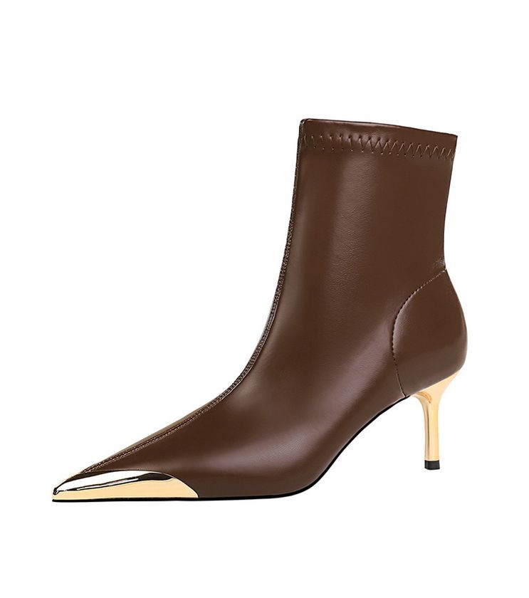 319-A11 Versione coreana Semplice Autunno e Inverno Nuovo Lusso Leggero da Donna con Tacco Medio Sottile, Testa di Ferro Appuntita in Metallo_voghion.com