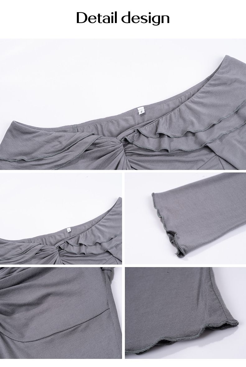 Top in maglia a maniche lunghe con una spalla per donna, in misto viscosa morbida ed elasticizzata, elegante camicetta con spalle scoperte e maniche arricciate, abbigliamento casual da ufficio S/M/_voghion.com