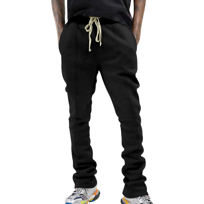 Calça esportiva casual listrada e boca de sino para primavera e outono, nova calça comprida e justa para homens, calça da moda_voghion.com