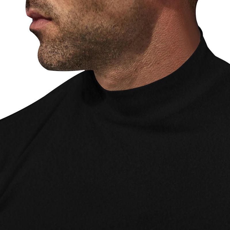 Herbst Winter Thermo Einfarbig Langarm T-Shirt Basishemd Eng Anliegender Halbhoher Kragen Herrenstil_voghion.com