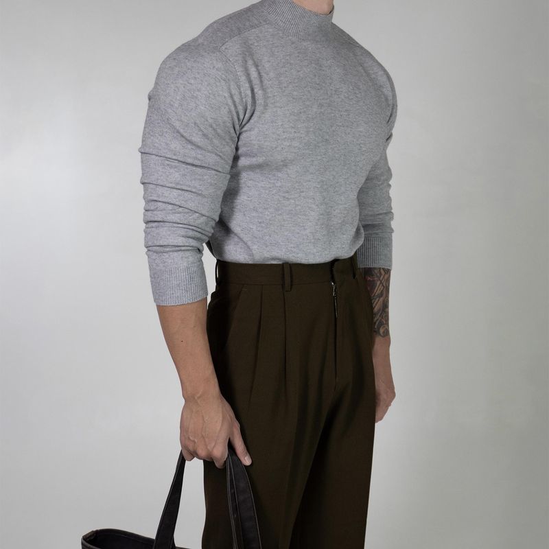 Einfarbiger Rollkragenpullover mit halbem Kragen für Herren, Slim Fit-Pullover im amerikanischen Tough Guy-Stil für Frühling und Herbst, langer Stil_voghion.com