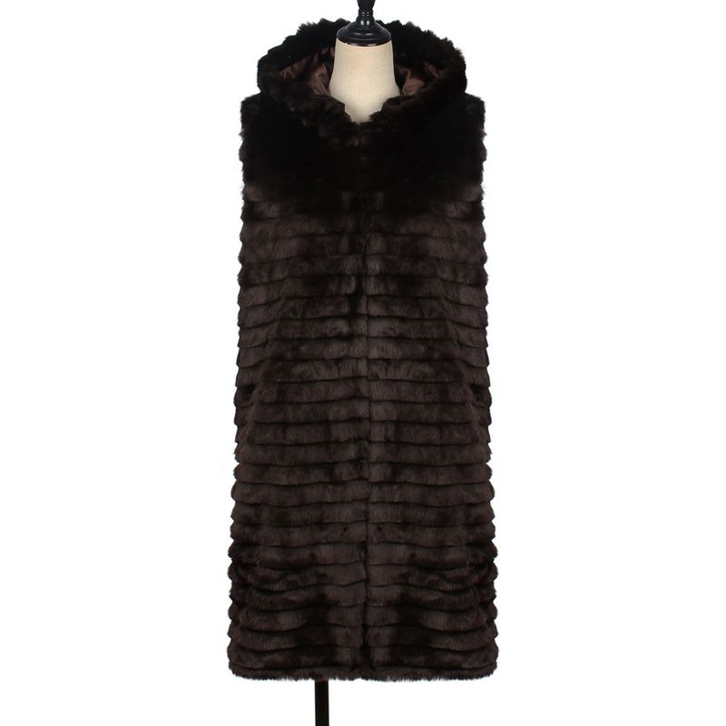 Cappotto con cappuccio in pelliccia imitazione pelliccia di coniglio di media lunghezza da donna_voghion.com