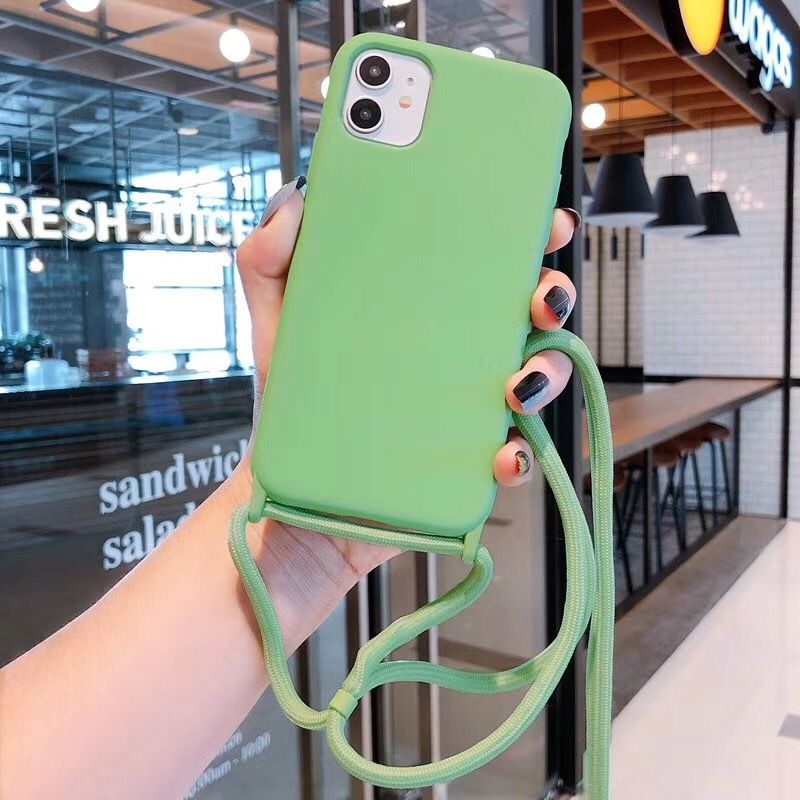 Ins Korean Liquid Silicone Crossbody Strap Suitable For IPhone 16 Phone 15Promax All Inclusive Soft Case 14_voghion.com