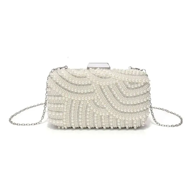 Designer Perlen Frauen Clutch Taschen Perle Aushöhlen Metall Kette Schulter Handtaschen Klappe Glitter Strass Party Abendessen_voghion.com
