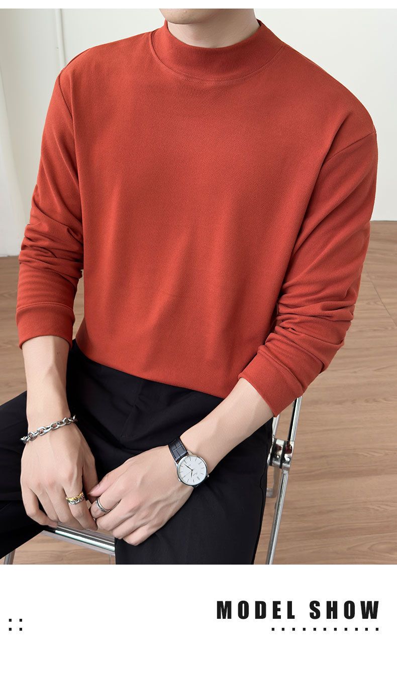 Herren-Thermo-Langarm-T-Shirt mit Halbrollkragen – weicher und atmungsaktiver Stoff, entspannte Passform, Übergröße, einfarbig für Herbst und Winter_voghion.com