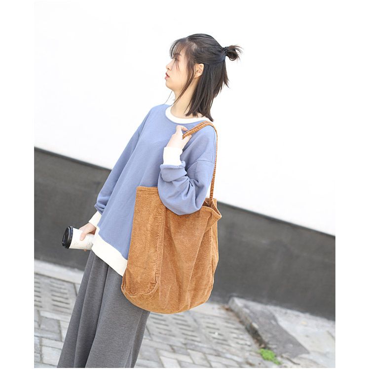 Freizeit-Einkaufstasche mit großem Fassungsvermögen in koreanischer Version, modische Handtasche aus Cord-Canvas, einfache und künstlerische Retro-Umhängetasche für Damen_voghion.com