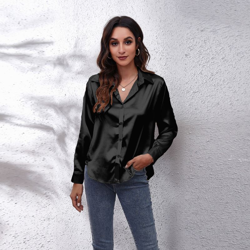 Women's clothing color D shirt satin silk imitation long sleeve shirt_voghion.com