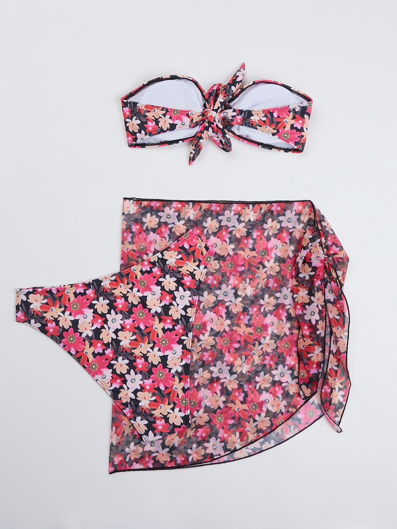 Damen Split Metall U-förmiger Bikini BIKINI dreiteiliger bedruckter Badeanzug_voghion.com