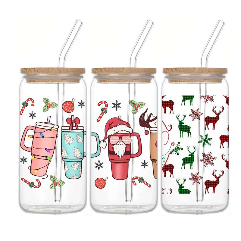 Nowoczesny, minimalistyczny zestaw szklanych kubków – kubek borokrzemianowy o pojemności 16 uncji z bambusową pokrywką i szklaną słomką – ekologiczny i szczelny do biura, domu i na prezent_voghion.com