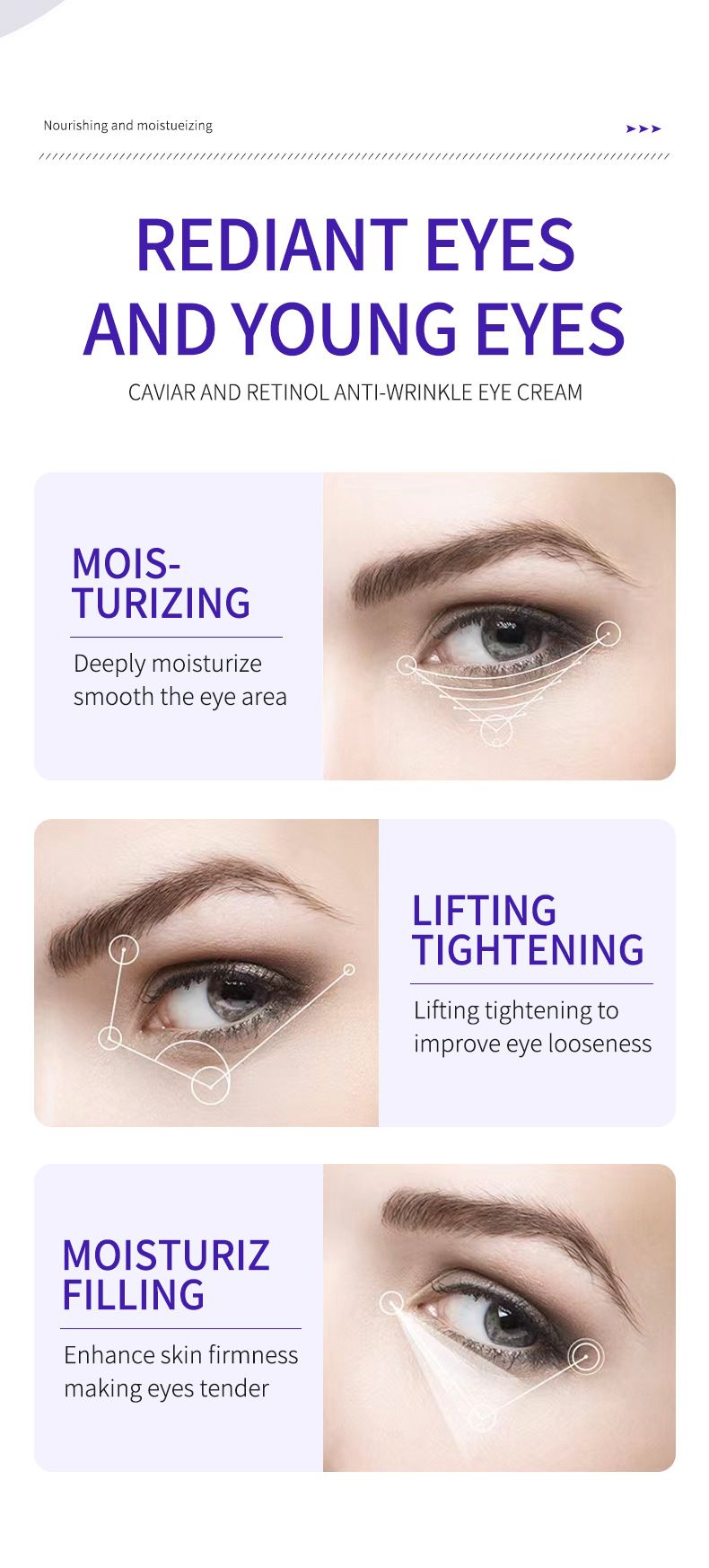 Crema contorno occhi antirughe al caviale e retinolo TVLV, un prodotto popolare, nutre, idrata e idrata_voghion.com