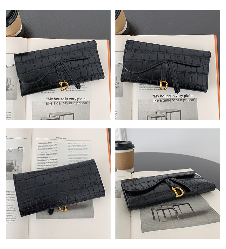 Lichte luxe damesportemonnee, middellange opvouwbare portemonnee, D-muntenbeurs, retro stenen patroon, kaarthouder_voghion.com
