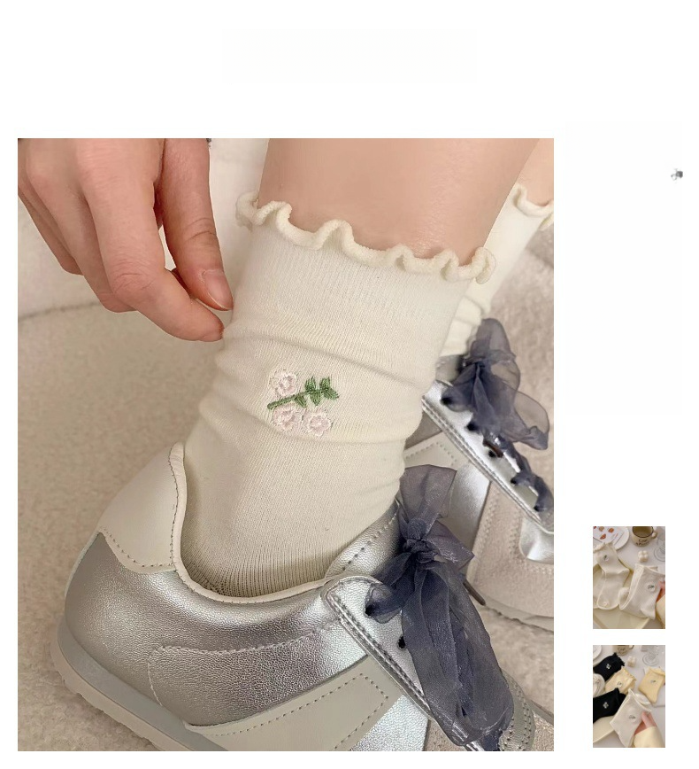 Fall Thin White Student Cotton, Chinese Mushroom Edge Floral Embroidery, Midi Pilling_voghion.com