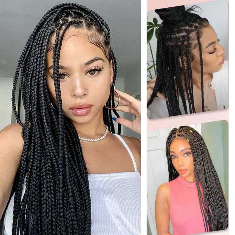 36inch long synthetic fiber braids hand-woven African fine braids 9*6 transparent lace breathable box braids with baby hair_voghion.com