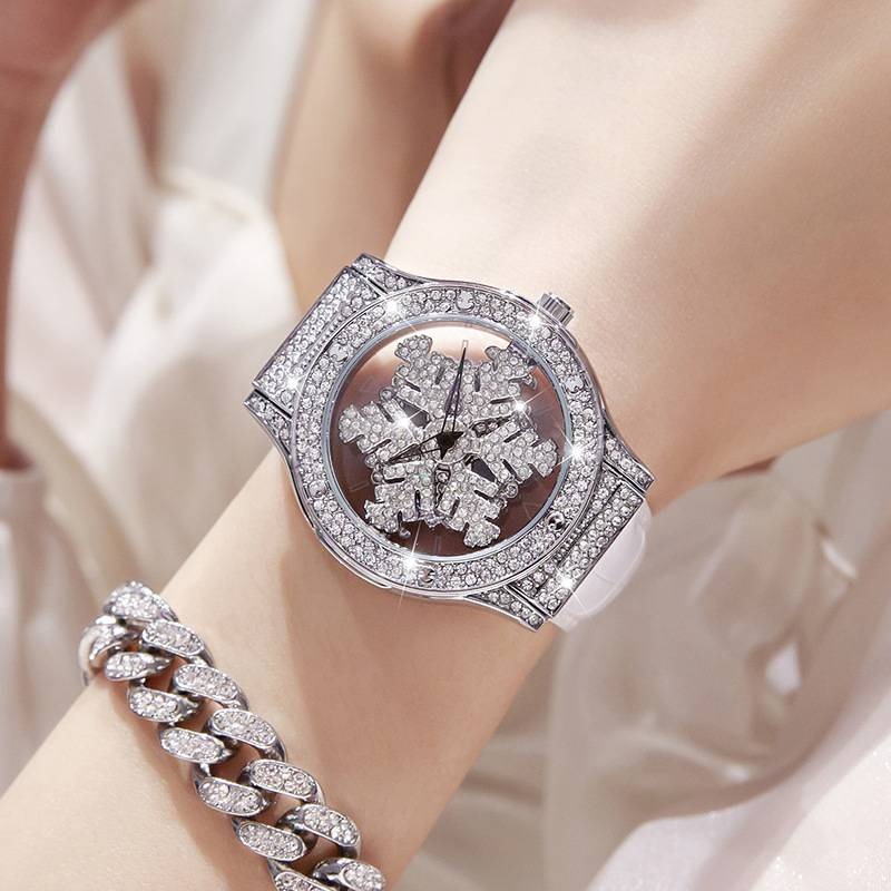 Rotierende Schneeflockenuhr, hohl, voller Diamant, leicht, luxuriös, voller Himmel, Stern, wasserdicht, Damenuhr, ideales Geschenk für Mutter und Frau_voghion.com