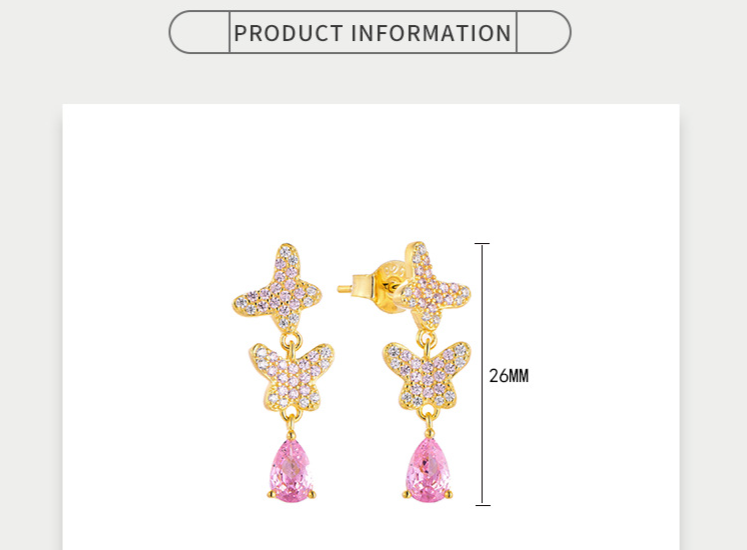 Licht luxus micro diamant schmetterling schmuck set anhänger halskette und ohrringe weibliche S925 sterling silber_voghion.com