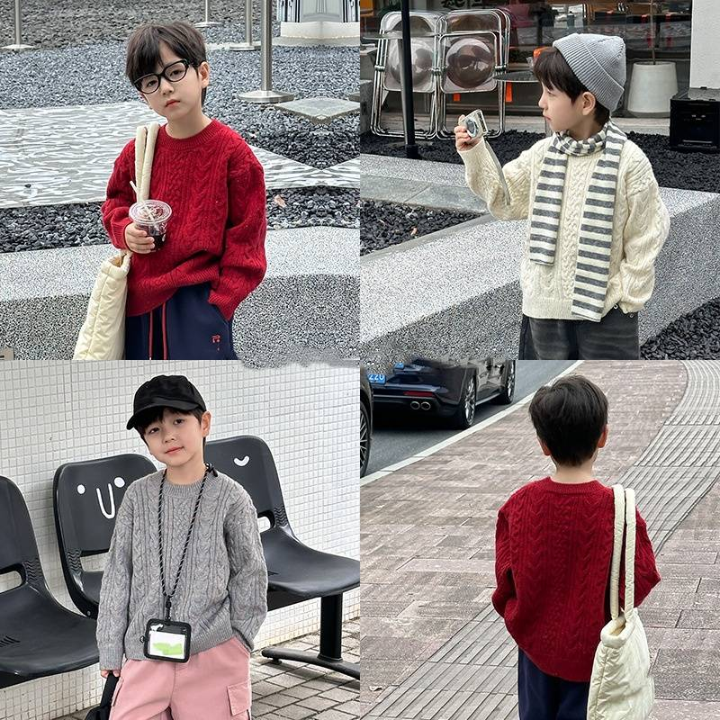Abbigliamento per bambini Moda invernale per bambini Maglione in velluto elasticizzato colorato Maglione lavorato a maglia caldo e spesso per ragazzi e ragazze_voghion.com