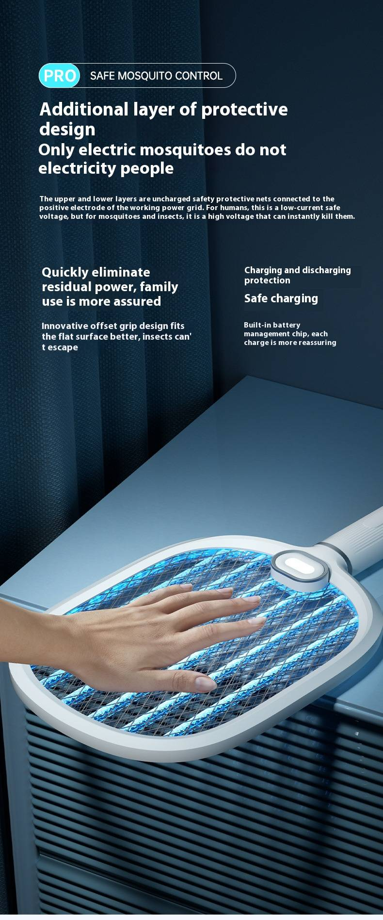 Rechargeable Mosquito Killer - 2-in-1 Electric Zapper With UV Light For Home Use (4000V Powerful, Foldable Design, Child-Safe)_voghion.com