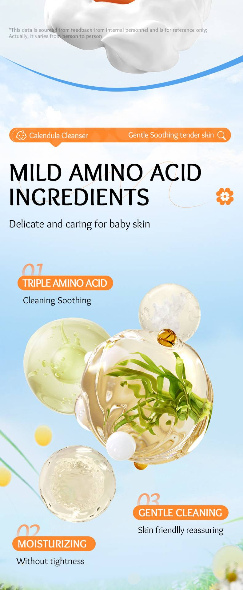 SADOER Kinder Calendula Aminosäure Sanftes, beruhigendes Reinigungsmittel Sichere und beruhigende Hautpflege für Kinder_voghion.com