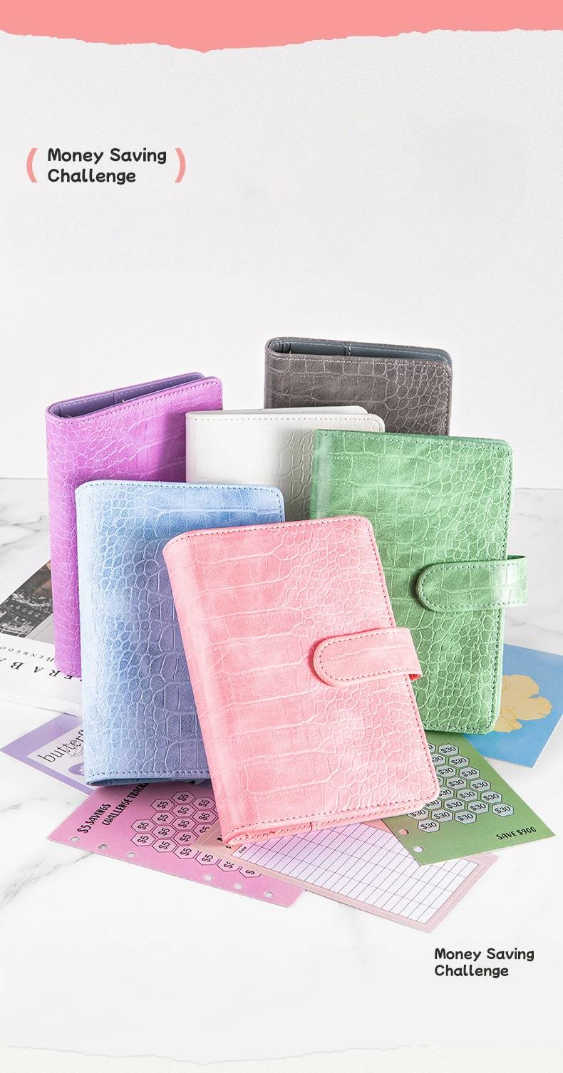 A6 PU Leather Budget Planner Notebook With Magnetic Closure, Zipper Pocket, 48 Cash Tracking Sheets & Stickers – Alligator Texture_voghion.com